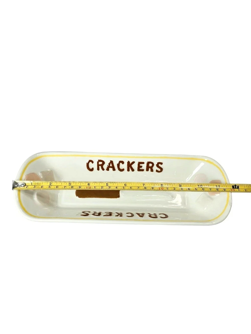Vintage Ceramic Crackers Serving Tray in White and Brown